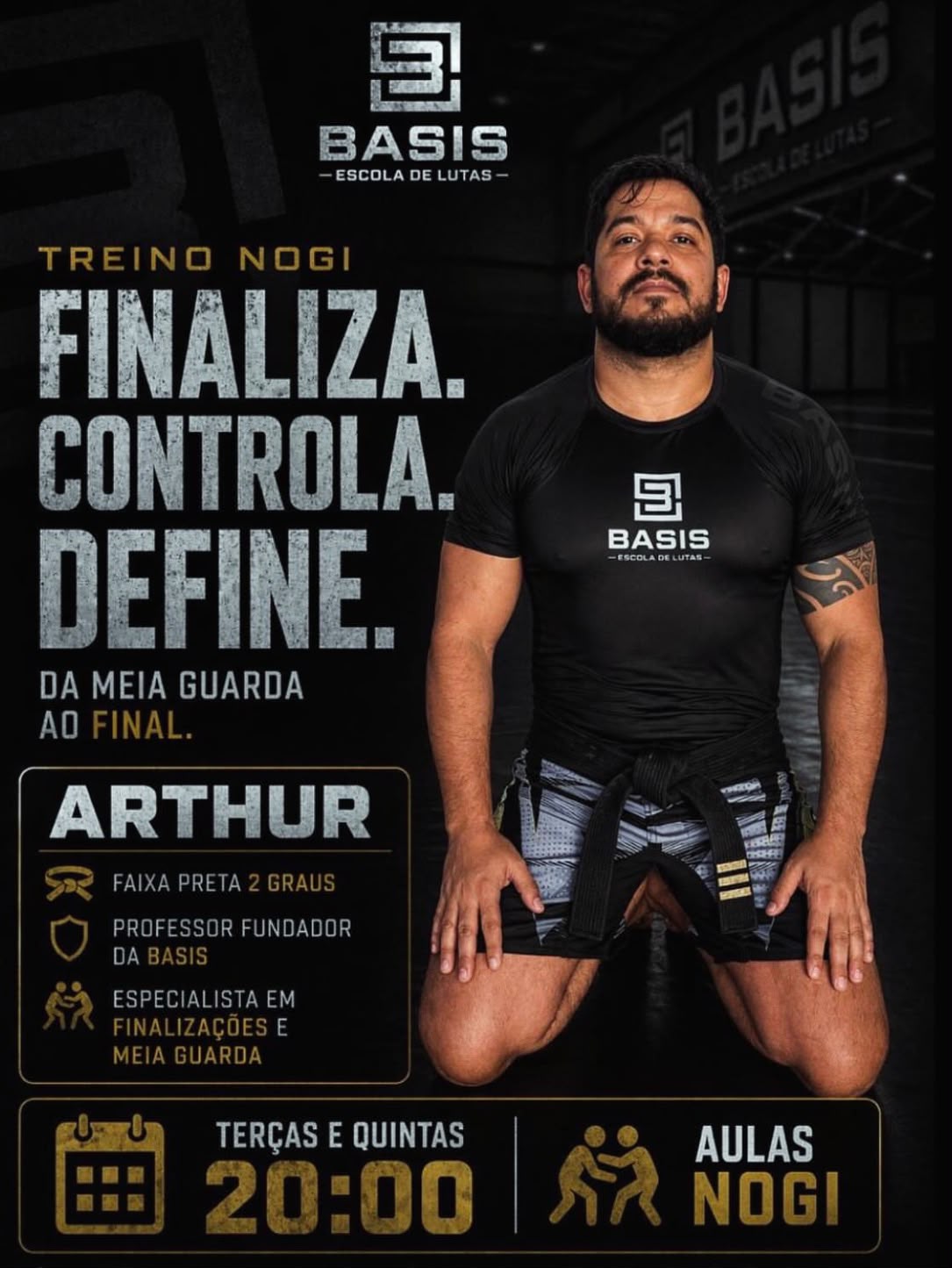 Professor Arthur Martins, faixa-preta 2º grau de jiu-jitsu da BASIS Escola de Lutas